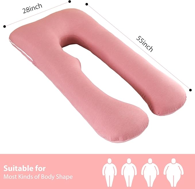 Amagoing Cooling Pregnancy Pillow for Sleeping, U Shaped Maternity Full Body Pillow for Women with Hip, Leg, Back Pain Support, Removable Cooling Cover Included (Pink)