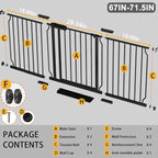 Fairy Baby Extra Wide Baby Gate Black 67-71.5 Inch Wide, Walk Through Pressure Mounted No Drill, Long and Large Tension Gate for Pet and Kids