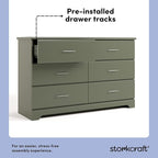 Stork Craft Brookside 6-Drawer Dresser (Olive) – GREENGUARD Gold Certified, Green Dresser for Bedroom, Kids & Nursery Storage Chest, Safety Interlocking Drawers, Pre-Installed Tracks, Kids Chest