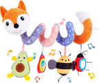 Koty Car Seat Toys, Infant Baby Spiral Plush Activity Hanging Toy for Stroller Bar Pram Crib with Music Box BB Squeaker & Rattles(Orange Fox)