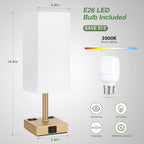 Gold Base Touch Lamps Set of 2 - Nightstand Lamp with USB-C + A Charge Ports & AC Outlets, 3-Way Dimmable Bedside Lamp, Small Table Lamp Light for Bedroom (Bulb Included)