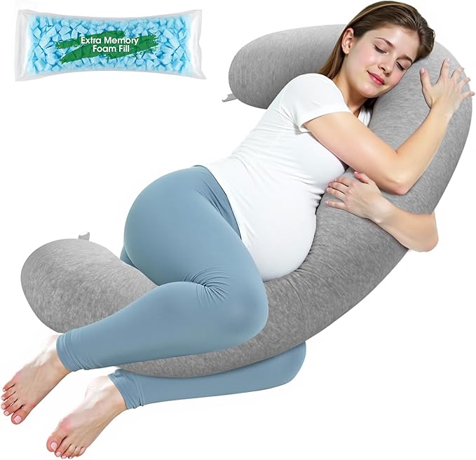 Pregnancy Pillows for Sleeping, C-Shaped Maternity Pillow for Pregnant Women, Memory Foam Body Pillow with Removable Cover, Adjustable Support for Back, Legs, Belly, Neck, 53.2’’ x 9.8’’