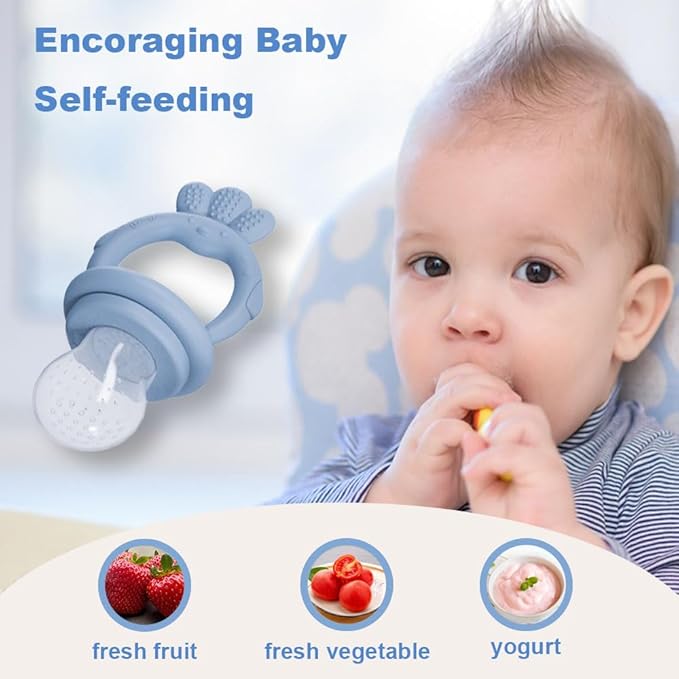 Baby Food Fruit Feeder, Breastmilk Baby Popsicle Molds, Silicone Teether Freezer Tray Food Feeder Pacifier for Teething Relief (Blue)