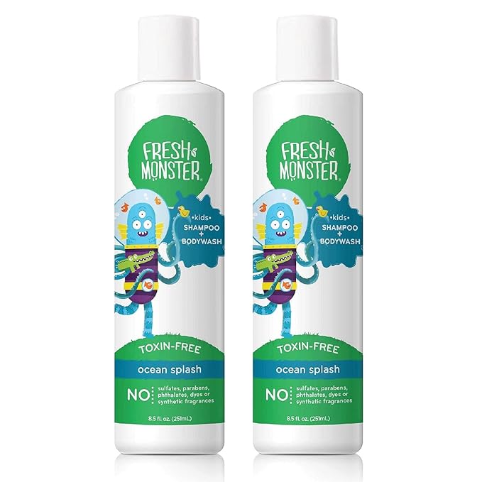 Fresh Monster 2-in-1 Natural Shampoo & Body Wash for Kids, Toxin-Free, Hypoallergenic, Ocean Splash (2 Pack, 8.5oz/each)