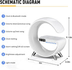 Smart LED Table Lamp, 4-in-1 Wireless Charger, Night Light, Alarm Clock, and Bluetooth Speaker with App Control for Bedroom, Office, and Home Decor (Black)