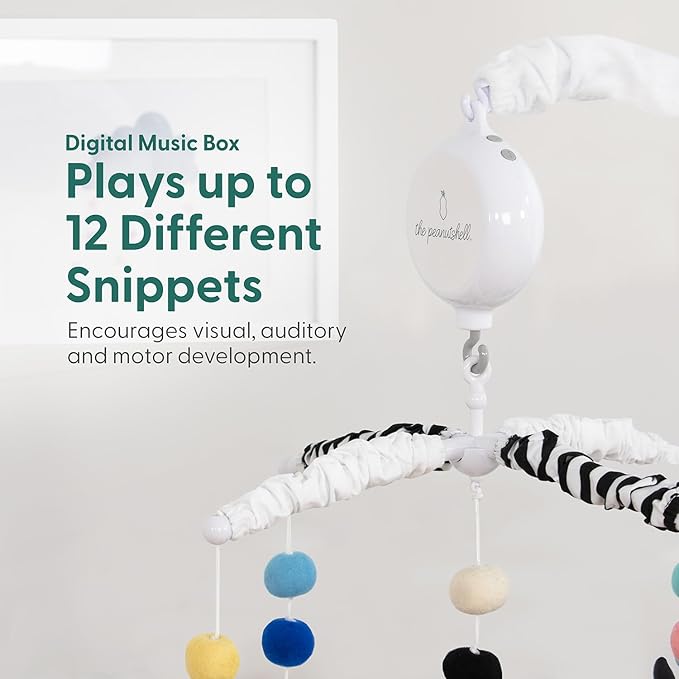 The Peanutshell Baby Crib Mobile for Boys & Girls, Musical, Montessori Nursery Mobiles, Black and White Crib Decor, High Contrast Mobile, Crib Toys Hanging, Crib Accessories Boy