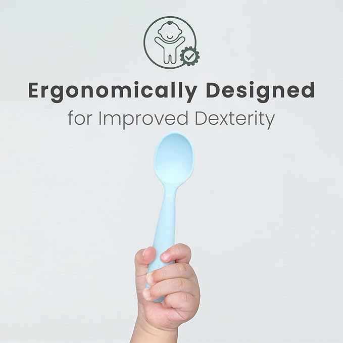Miniware Silicone Baby Spoon for Training - BPA Free Baby Utensils - Baby Spoons Self Feeding 6 Months | 100% Food Grade Silicone - Modern & Dishwasher Safe Toddler Spoons (Aqua and Pistachio)