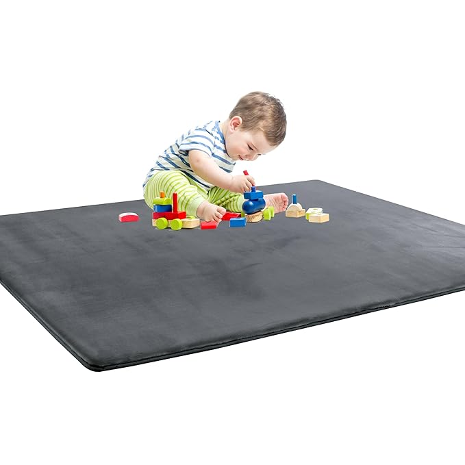 BALAPET Thick Memory Foam 74x50 Play Mat for Playpen, Super Soft Velvet Portable Baby Playpen Mat for Kids Toddler Crawling and Play, Non-Slip Bottom Playmat, Dark Grey