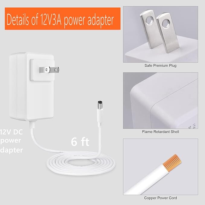 6ft Power Cord fit for 4moms mamaRoo 4, 12V 3A Charger fit for RockaRoo Baby Swing, AC Adapter Charging Plug Replacement fit for mamaroo 2015 Infant Seat Bouncer