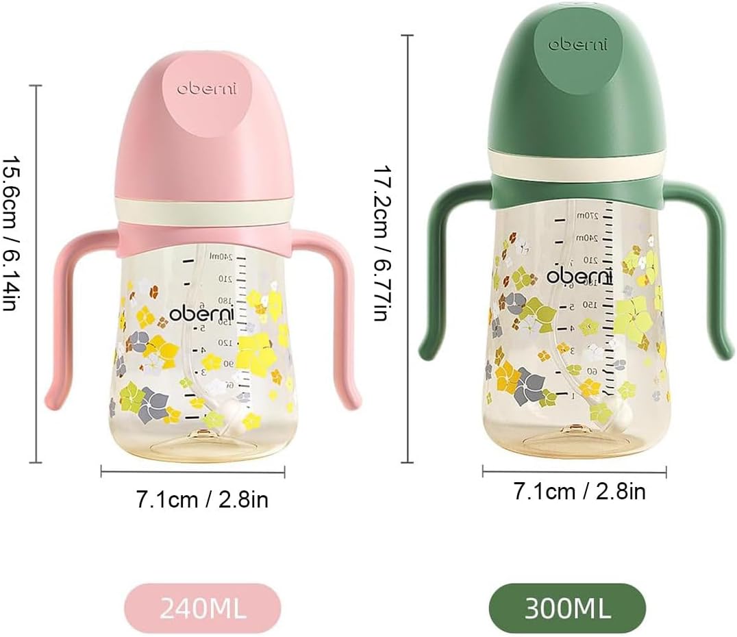 Toddler Sippy Cup 10oz, Weighted Straw Baby Drinking Water Bottle with Valved Spout for 6+ Months, 300ml/Green/1Pack