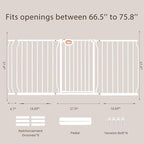 owlie 37.4" Extra Tall Wide Baby Gate for Stairs Doorways,66-75 Inch Extra Large Long Baby Gate with Door Indoor Safety Metal Pressure Mounted Pet Gate with Walk-Thru Auto Close, White