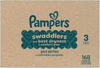 Pampers Swaddlers Diapers, Size 3 (13-26 lbs), 168 Count, Absorbent, Keeps Baby Dry and Comfortable, Skin Safe Disposable Baby Diaper (Packaging May Vary)