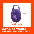 JBL Clip 5 - Ultra-Portable, Waterproof & Dustproof Bluetooth Speaker, Big Pro Sound with Punchy bass, Integrated Carabiner, Up to 12 Hours of Play, Made in Part with Recycled Materials (Purple)