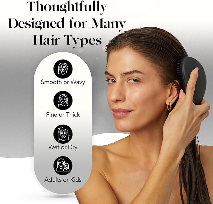 Kitsch Detangler Brush – Gentle Curly Hair Brush with Flexible Bristles for All Hair Types - Wet or Dry | Detangling Hair Brushes for Women & Men, Adults & Kids - Black