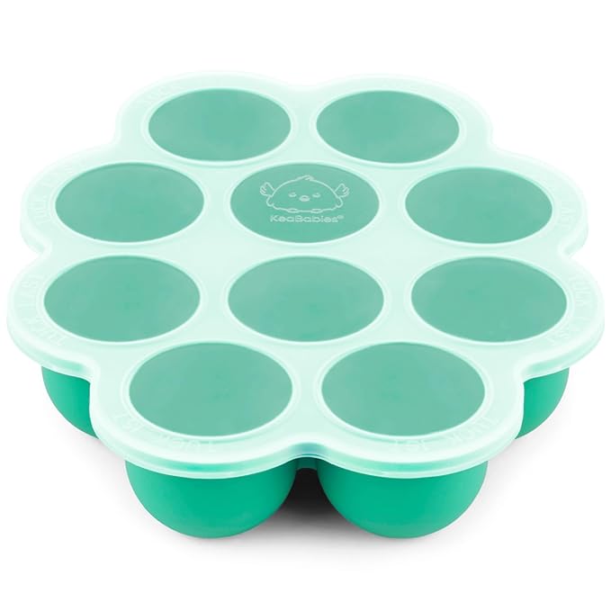 KeaBabies Silicone Food Freezer Trays with Lid, 2oz x 10 Pods Baby Food Storage Containers, Easy Puree Meal Prep, Breast Milk Silicone Freezer Molds, Dishwasher,Microwave Safe,BPA-Free(Alpine Green)