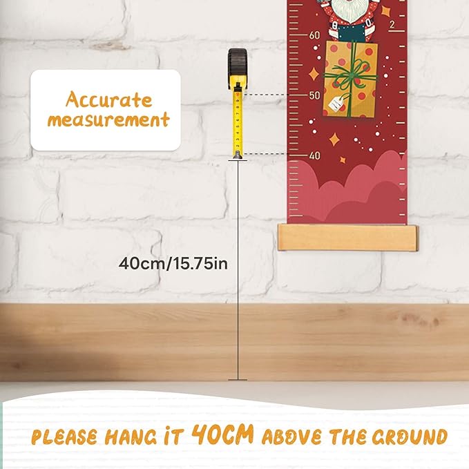 Personalize Name Baby Height Growth Chart, Christmas Theme Canvas&Wood Growth Chart for Wall Room Nursery Decor, Waterproof Measuring Wall Ruler, Wall Tape with Height Chart for Kids