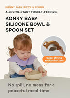 Konny Baby Bowl Microwaveable Silicone & Spoon Set, Self Feeding Essentials Baby Led Weaning Supplies -Raspberry Mousse