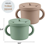Snack Containers for Toddlers, Kids - 2 Pack Food Grade Silicone Snack Cups with Grip Handle (Natural/Sage)