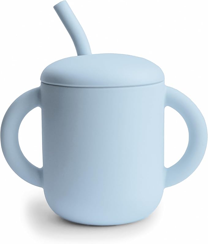 mushie 100% Silicone Training Cup & Straw for Toddlers | 6 Months+ (Powder Blue)