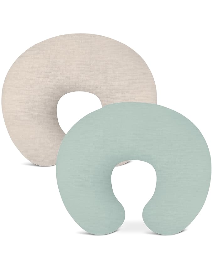 Nursing Pillow Covers 2 Pack, Muslin Nursing Cover for Breastfeeding Pillows, Comfortable for Baby Girls and Boys (Beige & Sage)