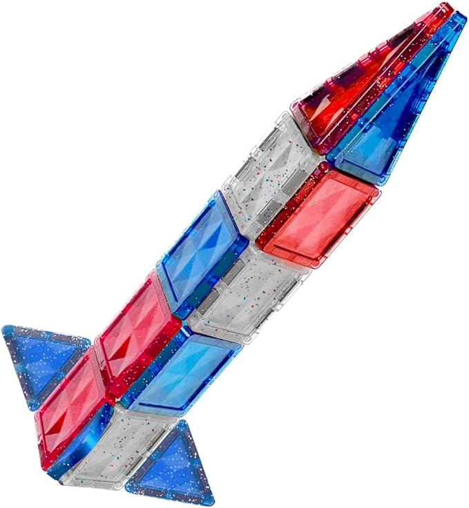 CreateOn Crayola Red, White & Blue Glitter PIP Magnetic Tiles, Magnetic Kids’ Building Toys, Classroom Sensory Blocks, STEM Learning Travel Toys for Boys and Girls, 27-Piece Set