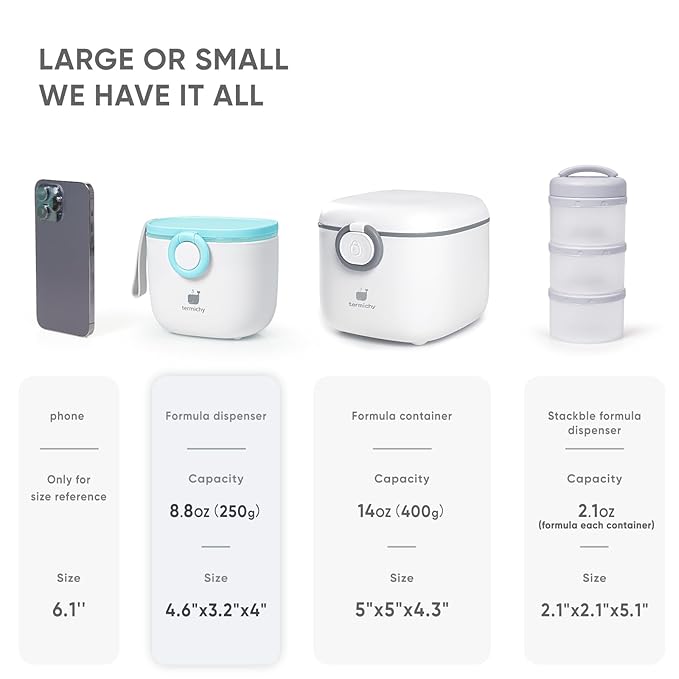 Termichy Baby Formula Dispenser, Portable Milk Powder Dispenser Container with Carry Handle and Scoop for Travel Outdoor Activities with Baby Infant, 8.8OZ, 0.55LB, 250g, 500ml (Baby Blue)