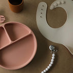 Moonkie Silicone Baby Bibs Set Of 2, BPA Free Soft Adjustable Fit Waterproof Feeding Bibs for Babies and Toddlers(Dark Grey/Warm Taupe)