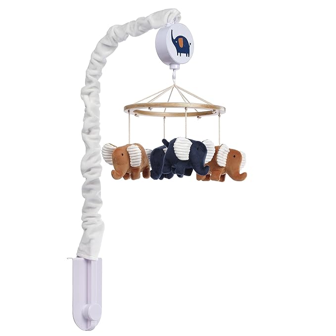Lambs & Ivy Playful Elephant Blue/White Musical Baby Crib Mobile Soother Toy