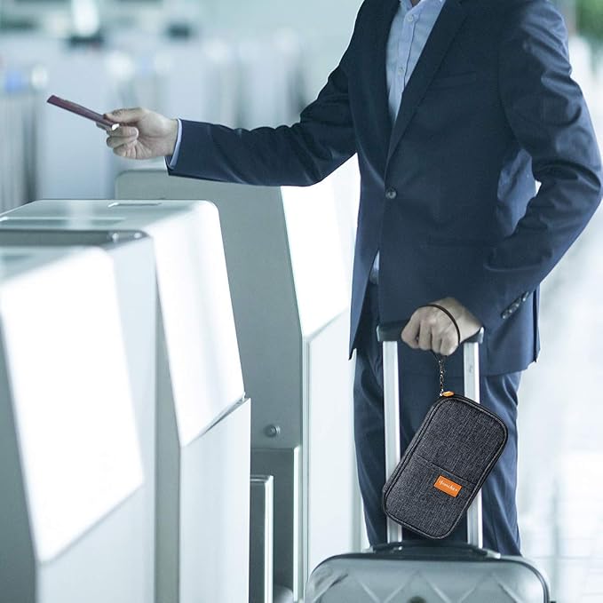 RFID Family Passport Wallet Holder Waterproof, Travel Document Organizer Credit Card Clutch Bag for Men Women