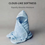 Organic Muslin Hooded Baby Bath Towels - 2 Pack 100% Organic Cotton Towel for Babies, Infants, Toddlers - 32x32Inch - Highly Absorbent and Newborn Essential(Grey Blue)