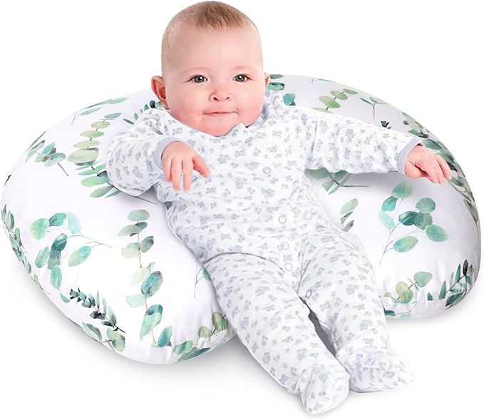 Little Grape Land Nursing Pillow for Infants, Breastfeeding Pillows, Baby Support Pillow for Nursing, Bottle Feeding, Tummy Time with Machine Washable Cover & Breathable Filling (Green Leaves)
