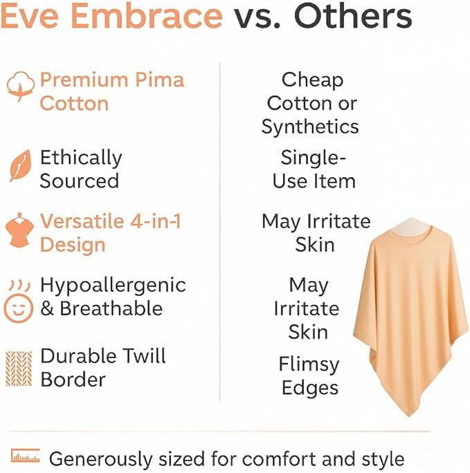 Privacy Nursing Cover Poncho Peruvian Pima Cotton – Soft Peach 4-in-1: Breathable Shawl, Breastfeeding Accessories, Pumping Accessories, Scarf, Summer Nursing Cover Up.