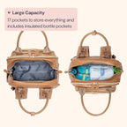 BabbleRoo Leather Diaper Bag Backpack - Baby Essentials Travel Baby Bag, Multi function, Waterproof, with Changing Pad, Stroller Straps & Pacifier Case – Unisex, Light Brown