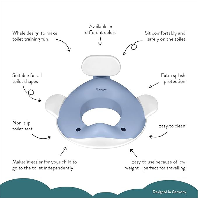 Kindsgut Potty Training Seat in whale design, designed in Germany, suitable for all toilet shapes non-slip toilet seat, Pigeon Blue