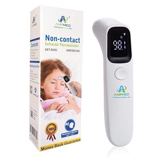 Amplim Forehead Thermometer | No-Touch, FDA-Cleared, Medical-Grade Infrared | 1-Second Read with Audible Fever Alert | Accurate Digital Infrared Thermometer for Adults, Kids, Baby