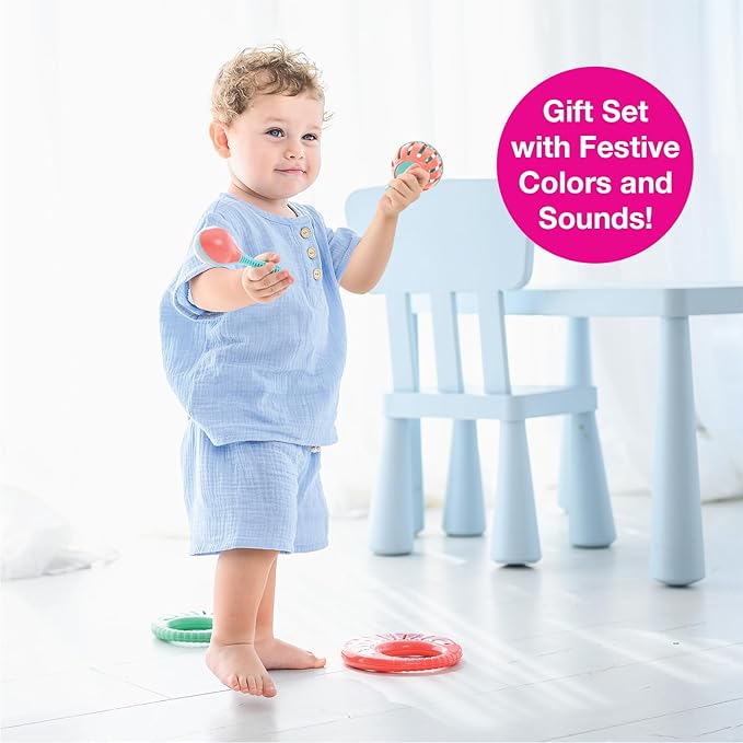 Edushape Festival Music Gift Set - Baby Musical Instruments Include Mini Rain Stick, Crackle & Roll, Bell, Tambourine, Maracas - Interactive Baby Musical Toys for Kids and Toddlers 18 Months and Up