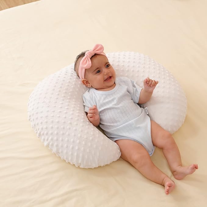 Nursing Pillow and Positioner, Breastfeeding, Bottle Feeding, Baby Sitting Support with Removable Ultra Soft Cover, Tummy Time Support for Baby Boys and Girls (Beige)