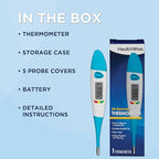 Healthwise Digital Thermometer | 10-Second Readout | Feverline Indicator | Flexible Tip | Hygienic Water-Resistant Easy Cleaning | Storage Case + Probe Covers Included