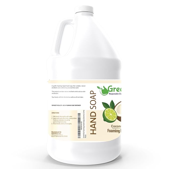GreenFist Foaming Hand Soap Refills Coconut Lime Scent Jug Foam Refill Made in USA, 128 ounce (1 Gallon)