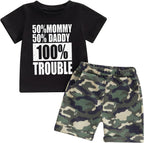 wdehow Toddler Kids Baby Boy Summer Clothes Sets 1T 2T 3T 4T 5T Letter Print Short Sleeve Tops Camouflage Shorts Outfits