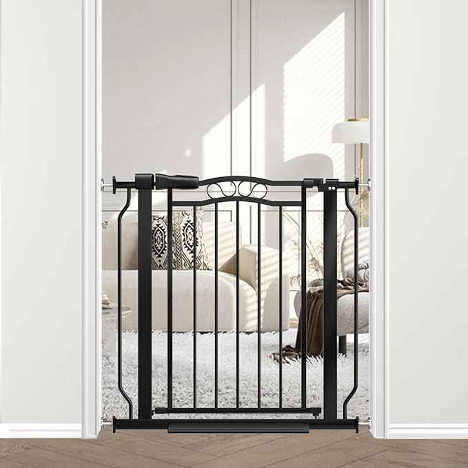 Fairy Baby Baby Gates for Stairs 29.5"-33.5" Wide, Safety Child Gate for Toddler Kids, Pet Dog Barrier Fence Indoor Metal Auto Close Walk Through, Black