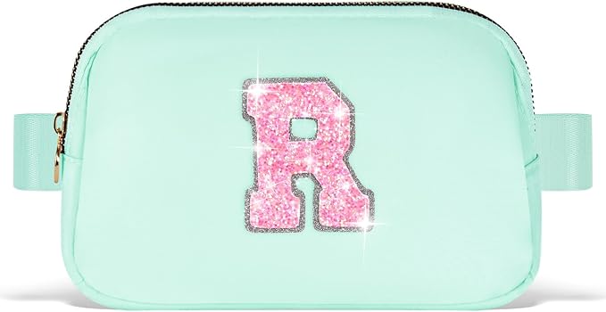 Fanny Pack Belt Bag Crossbody Bags with Initials Letter Patch Trendy Stuff for Teens Cute Stuff Birthday Gifts for Teenager Girls | Light Green,Initial R
