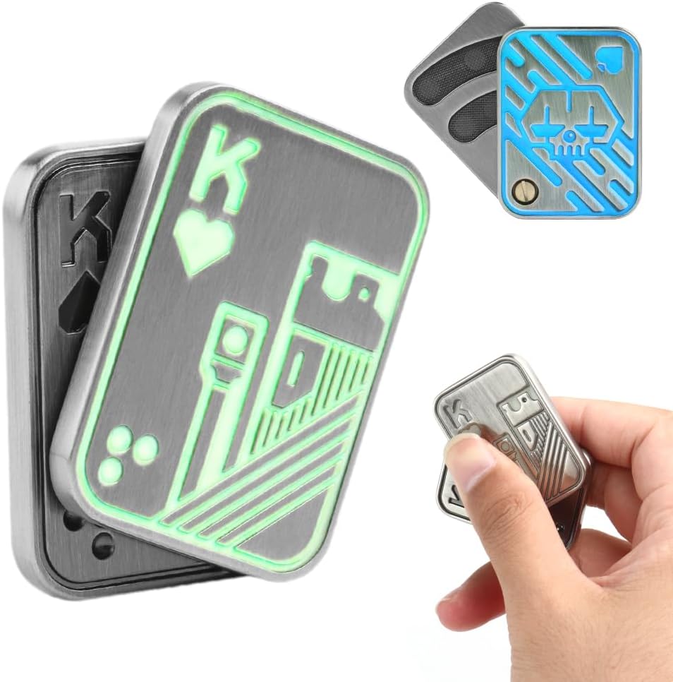 Magnetic Metal Fidget Toys - Metal Poker Push Card Fidget Slider Stress Relief Toy, Men’s EDC Toy Fidget Toy Haptic Coin, Office Desk Toys Gifts for Boyfriend and Father (Glow KK Silver)