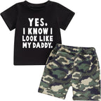 wdehow Toddler Kids Baby Boy Summer Clothes Sets 1T 2T 3T 4T 5T Letter Print Short Sleeve Tops Camouflage Shorts Outfits