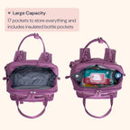 BabbleRoo Diaper Bag Backpack - Baby Essentials Travel Tote - Multi Function Waterproof Diaper Bag, Travel Essentials Baby Bag with Changing Pad, Stroller Straps & Pacifier Case - Unisex, Purple