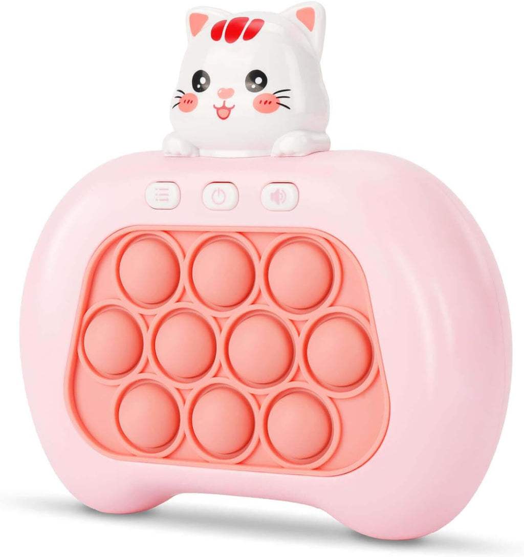 Fast Push Game Pop Fidget It Toys for Kids, Handheld Game Machine, Squeeze Poppet Sensory Electric Cute Light Up Quick Push Bubble Game, Fidgets Toy for Boys & Girls & Teens（ Pink Cat）