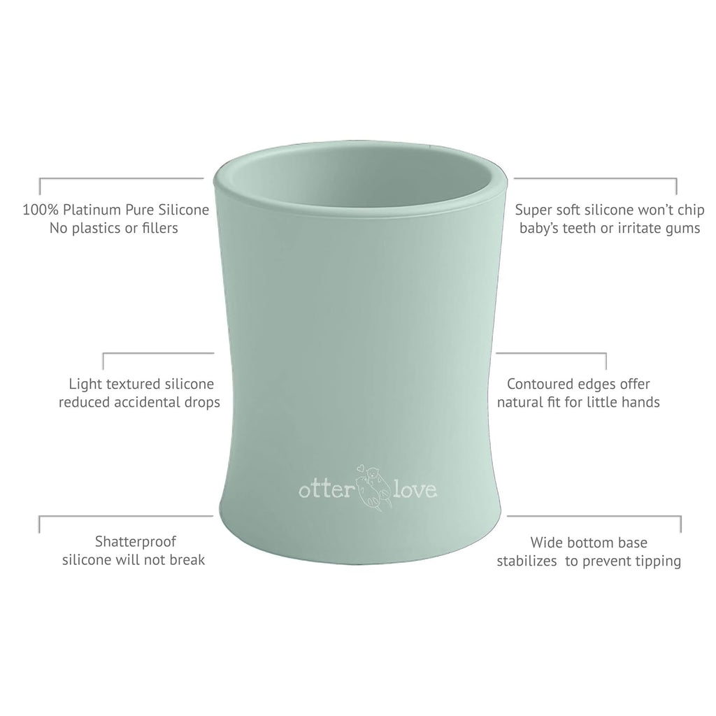 otterlove Silicone Baby & Toddler Training Cup - Pediatric OT Approved - 100% Platinum Pure LFGB Silicone - Unbreakable - Plastic Free - Tiny Cup Perfect for Baby Led Weaning (2 Pack - Sage + Sand)