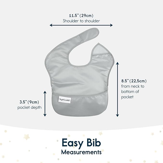 Tiny Twinkle Mess Proof Baby Bibs for Eating - Waterproof, Wipeable Bibs - Toddler Bibs - Travel Friendly - PFAS, PVC, BPA, Phthalate Free - Baby Food Bibs(5 Pack, Unisex Solids)