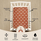Jola's House 4 Pack N Play Sheets - Mini Crib Sheets Boho Nursery Sheets, Sunshine & Rainbow Design - Neutral Unisex Fitted Baby Crib Sheets for Baby Boys or Girls