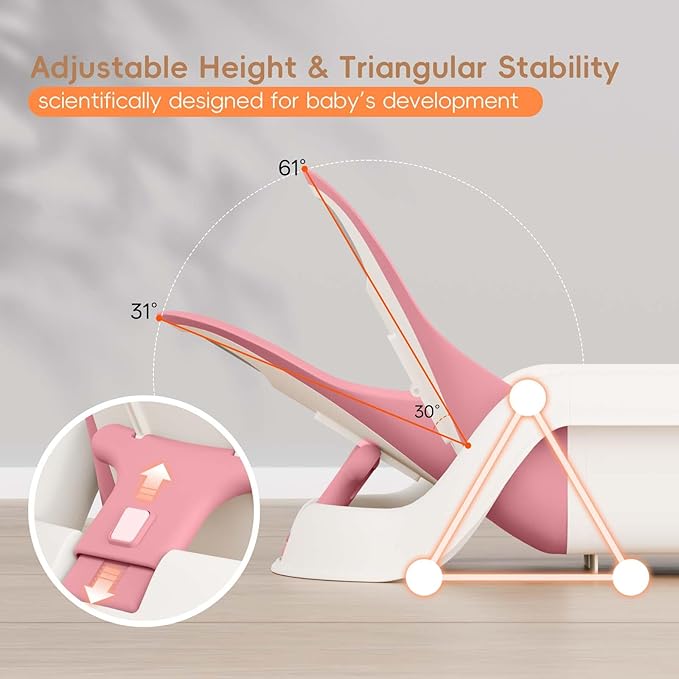 Baby Bathtub for Newborn to Toddler, Reclining Newborn Bathtub, Adjustable Baby Tub with Drain Plug, Bath Kneeler Pad & Clean Rinse Cup, 0-36 Months (Pink)